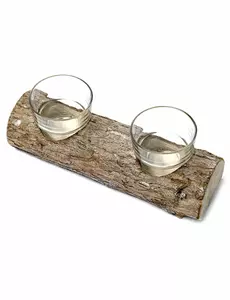 Wooden log candle holder 21 cm