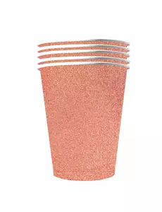 10 amerikanske glitrende resirkulerbare pappkopper i roségull, 53 cl