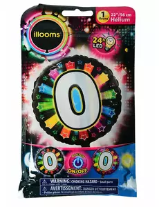 Aluminiumsballong nummer 0 flerfarget LED Illooms® 50 cm