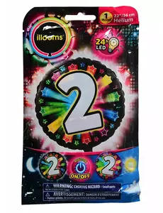 Illooms® flerfarget LED-folieballong med nummer 2, 50 cm
