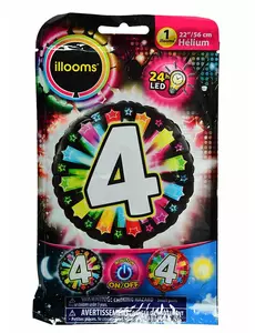 Aluminiumsballong nummer 4 flerfarget LED Illooms® 50 cm
