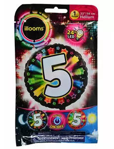 Aluminiumsballong nummer 5 flerfarget LED Illooms® 50 cm