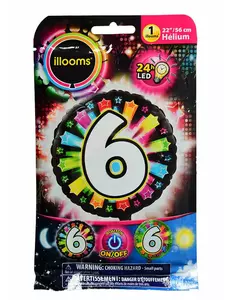 Aluminiumsballong nummer 6 flerfarget LED Illooms® 50 cm