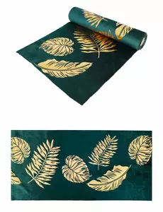 Grønn fløyelsløper med gullblader 28 cm x 3 m