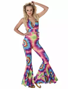 Psykedelisk hippie-jumpsuit til dame, Størrelse: Small