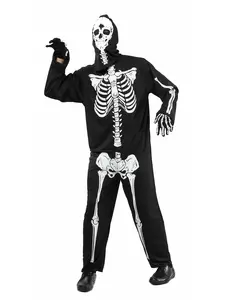 Svart skjelettkostyme til Halloween for menn, Størrelse: Medium/Large