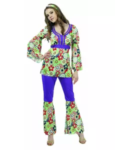 Blomster- og lilla hippiekostyme for kvinner