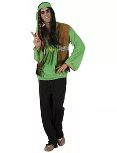 Grønt og svart hippiekostyme for menn