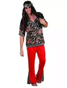 Rødt hippiekostyme for menn, Størrelse: M/L