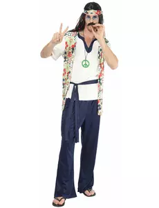 Blått hippiekostyme for menn