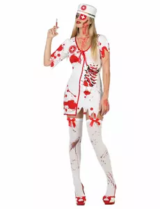 Blodig sykepleierkostyme til kvinner Halloween, Størrelse: X-Small/Small