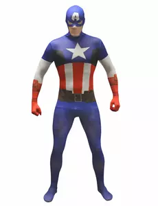 Klassisk Captain America Morphsuit-kostyme for voksne, Størrelse: Large (maximum 180 cm)