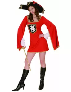 Rød musketerkostyme for kvinner, Størrelse: Small