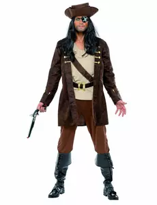 Mellomlang piratjakkekostyme for menn