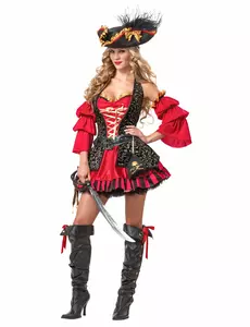 Rødt piratkostyme for kvinner - Premium, Størrelse: XX-Large (46/48)