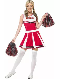 Hvitt og rødt cheerleader-kostyme til kvinner, Størrelse: Small