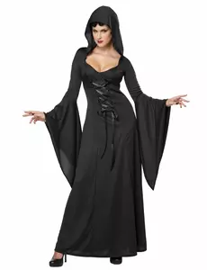 Svart heksekostyme til dame til Halloween, Størrelse: X-Large (44/46)