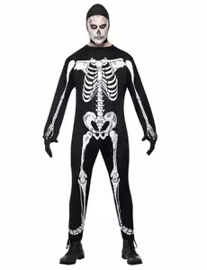 Skjelettkostyme med hette til Halloween for menn, Størrelse: Medium