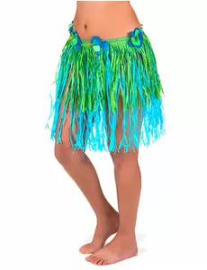 Grønt og blått kort hawaiisk skjørt med blomster til voksne