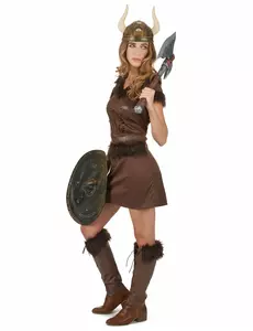 Sexy brunt vikingkostyme til kvinner, Størrelse: Small