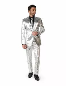 Mr. Shiny Silver-kostyme for menn fra Opposuits, Størrelse: Small (EU 44-46)