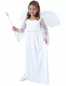 Hvitt engelkostyme til jenter, Størrelse: 4–6 år (110–120 cm)