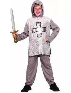 Grått ridderkostyme til gutter, Størrelse: 4–6 år (110–120 cm)