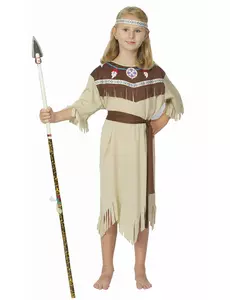 Beige indisk kostyme med frynser for jenter, Størrelse: 4–6 år (110–120 cm)