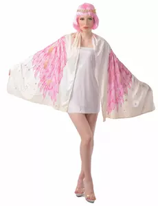 Rosa poncho-kostyme med englevinger til dame