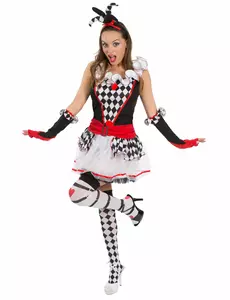 Rutete Harlekin-kostyme for kvinner, Størrelse: Large