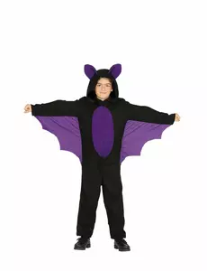 Guttekostyme i svart og lilla flaggermus-jumpsuit, Størrelse: 3–4 år (95–105 cm)