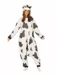 Svart og hvitt ku-jumpsuit-kostyme for voksne, Størrelse: M(48-50)