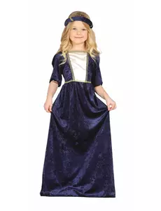 Blått middelalderkostyme for jenter, Størrelse: 3–4 år