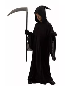 Svart Reaper-kostyme til barn Halloween, Størrelse: 4–6 år (110–120 cm)