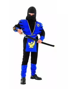 Blått ninjakostyme til gutter, Størrelse: 4–6 år (110–120 cm)