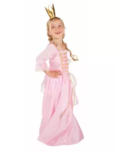 Rosa og gull prinsessekostyme til jenter, Størrelse: 7–9 år (120–130 cm)