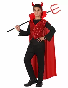 Barnekostyme med paljetter og djevel til Halloween, Størrelse: 5–6 år (115/130 cm)