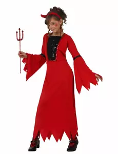 Barnekostyme med paljetter og djevel til Halloween, Størrelse: 7–9 år (130–145 cm)