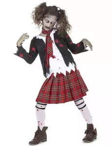 Zombie skolejentekostyme til Halloween for jenter, Størrelse: 7–9 år (M)