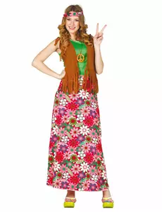 Glad hippie-kostyme for kvinner, Størrelse: Medium (38-40)
