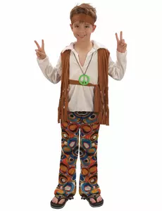 Brunt hippiekostyme til gutter, Størrelse: 10–12 år (130–140 cm)