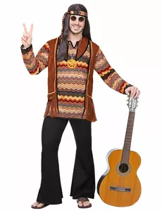 Natur hippiekostyme for menn, Størrelse: Medium