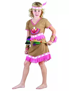 Indisk kostyme med rosa frynser for jenter, Størrelse: 4–6 år (110–120 cm)