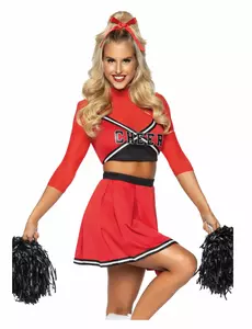 Luksuriøst rødt cheerleader-kostyme for kvinner, Størrelse: Medium/Large (42-44)