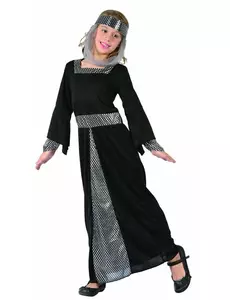 Svart middelalderprinsessekostyme til jenter, Størrelse: 7–9 år (120–130 cm)