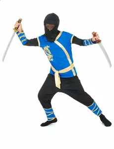 Blått og gull ninjakostyme til gutter, Størrelse: 5–6 år