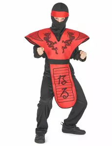 Rød drage ninja-kostyme til gutter, Størrelse: 4–6 år (110–120 cm)