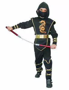 Svart og gull ninjakostyme til gutter, Størrelse: 4–6 år (110–120 cm)