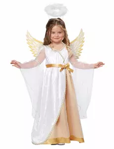 Luxury little white and gold angel costume for girls, Size: 4-6 years (116 cm)