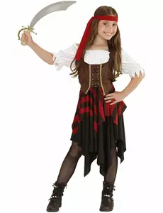 Brunt og svart korsettpiratkostyme til jenter, Størrelse: 5–7 år (128 cm)